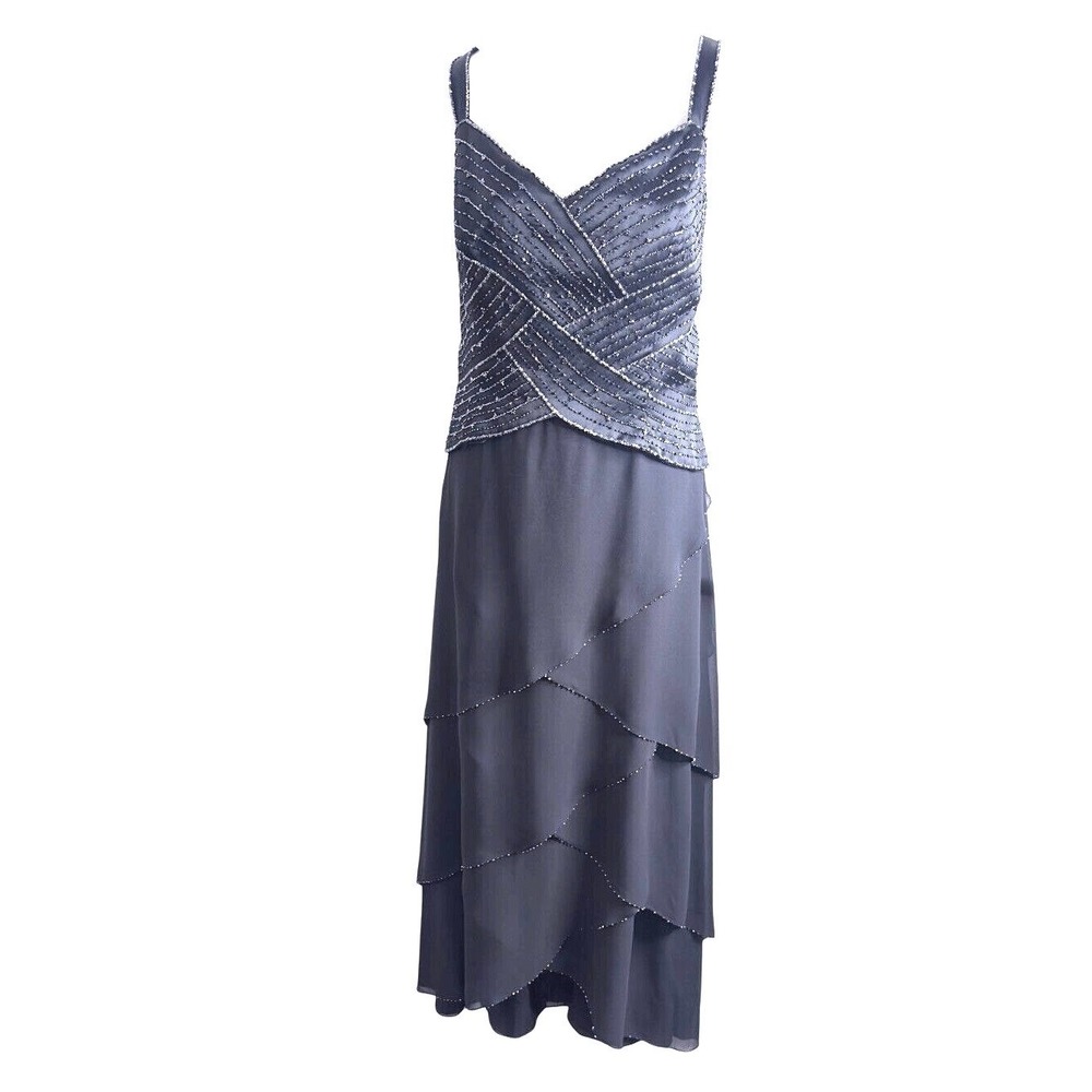 Montage by Mon Cheri Black Dress Gown MOB Sequined Black Tiered 16 - Picture 3 of 8